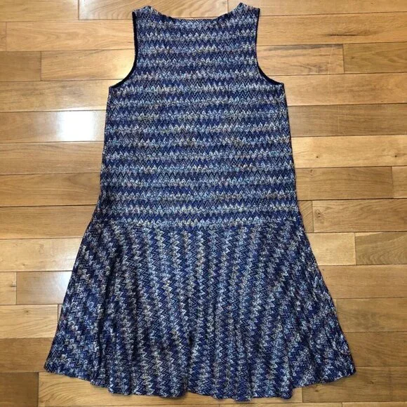 Anthropologie Maeve Westwater Chevron Knit Sleeveless Swing Drop Waist Dress SzM - Picture 10 of 12